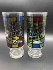 Vintage Set Of 2 Stained Glass Beer Bar Glasses  Miller High Life And Fallstaff picture