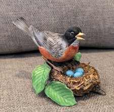 Lenox Porcelain American Robin Bird Figurine Dated 1989 Nest Blue Eggs Excellent picture
