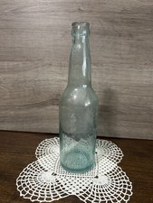 Vintage Blue-Green Glass Beer Bottle w/ Tooled Crown Top picture