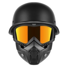 DOT German Style Motorcycle Half Helmet Face Shield XL Matt Black Moped Scooter picture