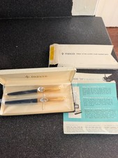 Vintage Parker 51 Dark Blue Fountain Pen and Ballpoint Set 12K Gold Filled Cap picture