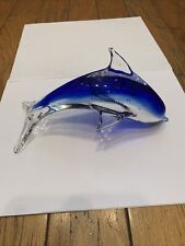 Glass Art Blue White Clear Dolphin Figurine Decorative Paperweight Murano Style picture