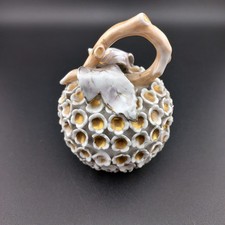 Vtg Antique Meissen Style Schneeballen Porcelain Encrusted Trinket Box J37 picture