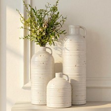 Firehold Ceramic Vase Set of 3 w/Handles - White picture