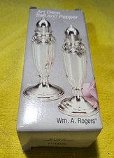 Wm. A. Rogers Art Deco Silver Metal Salt & Pepper 2 Shakers w/ Box MPN 11 80252 picture