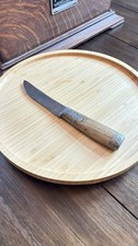 Vintage Trade Style Fixed Blade Knife 9” Geometric Metal Inlay Brown Handle picture