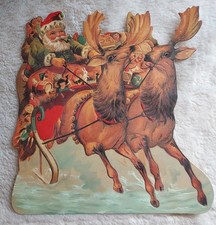 Merrimack Old Fashioned Santa Sleigh Reindeer Die Cut Christmas Stand Up VTG  8
