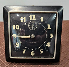 Mid Century Westclox Vintage Windup Alarm Clock Black Square Glow In The Dark picture