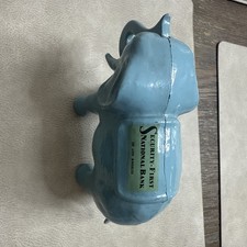 VINTAGE CAST IRON BLUE ELEPHANT MECHANICAL COIN BANK Security National picture