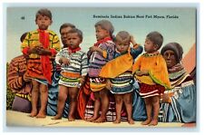 1951 Seminole Indian Babies Near Fort Myers Florida FL Vintage Postcard picture