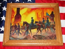 Framed Civil War Print, Mort Kunstler, GENERAL SHERMAN, Burning of Atlanta picture
