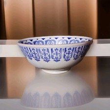 Japanese Bowl Large Hand painted vintage Blue/White Chinoiserie 6904 picture