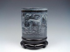 Top Quality Stone Carved In Relief *Terracotta Warriors & Horse* Brush Pen Pot picture