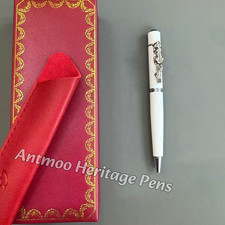 CARTIER Panthère Large White Ballpoint Pen Silver Tone Rare Luxury VIP Gift picture