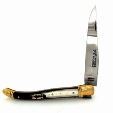 Laguiole En Aubrac Le Fidele Veritable 440 Ebony Black Horn Handled Pocket Knife picture