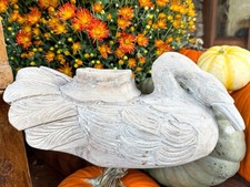 Vintage Hand carved folkart old Swan chippy white shabby chic home decor picture