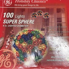 GE Holiday Classics 100 Christmas Light Ball 6 inch Multi-Color Super Sphere NEW picture