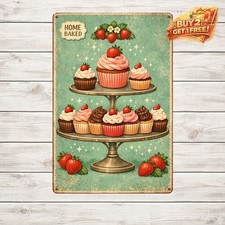 Strawberry Cake Metal Sign 8x12 Vintage Style Rustic Bakery Wall Decor picture