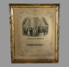 Antique 1856 Framed Marriage Certificate Lithograph Victorian Wedding Document picture