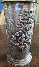 Just Andersen Denmark Art Deco Relief Vase Beaker Dannebrog Danish 6.5” picture