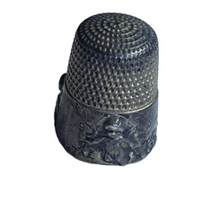Antique Simons Bros Thimble Cupid Cherubs Flowers picture