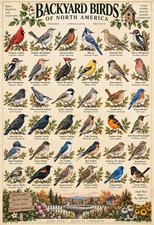 Backyard Birds of North America Vintage Bird Identification Chart Poster 13x19 picture