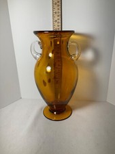 Double handled amber brown glass vase spotted pattern 11” picture