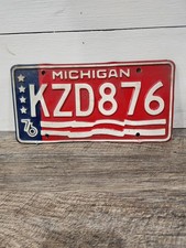Vintage 1976 Bicentennial Michigan License Plate Red White Blue Stars Stripes picture