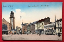 Postcard Hagen around 1910 station and Cologne Street with tram (9070 picture