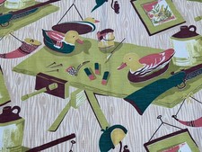 Waverly Duck Decoys Woodsy Cabin Mid Century 1940’s  Barkcloth Vintage Fabric picture
