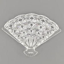 Nova Clear Pressed Glass Fan Shaped Trinket Dish Starburst Pattern 7.75x5.75 picture