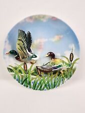 VINTAGE 3D Flying Mallard Ducks Wall Plate 1950s-1960s Cattails Water Pond Lake picture