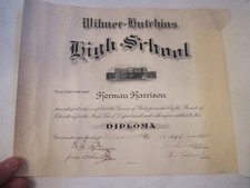 1934 WILMER-HUTCHINS HIGH SCHOOL DIPLOMA CERTIFICATE  - WD picture