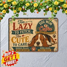 Lazy Basset Hound Dog Mom Tin Sign Cute Pet Lover Living Room Metal Wall Plaque picture