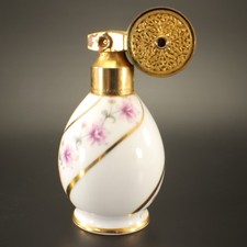Marcel Frank PERFUME BOTTLE Atomizer Limoges Hand Painted Floral Porcelain Empty picture