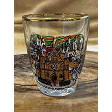 Vintage Madurodam Den Haag Netherlands Souvenir Shot Glass Gold Rim France Clear picture