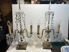 Antique & Pair French Candle Holders Table Lamps Metal  & Crystal picture