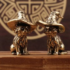 Cute Sorcerer Cat Brass Figurine Miniature Animal Statue Retro Home Decor picture