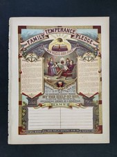 1880s antique bible TEMPERANCE FAMILY PLEDGE certificate PRINT ART illuminated picture