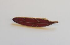 Red & Goldtone Feather Shaped Collectible Lapel Hat Vest Pin Pinback picture