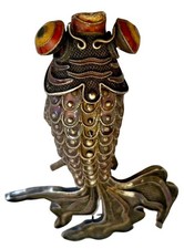 Stunning Vtg Chinese Silver Enamel Articulated  Koi Fish Figurine picture