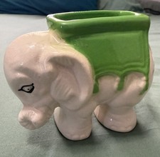 Vtg CZECHOSLOVOKIA White ELEPHANT Green Tassel Howdah Figural Pincushion Planter picture