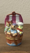 Limoges Three Men in a Tub Fox, Owl & Sheep Trinket Box Peint Main France picture