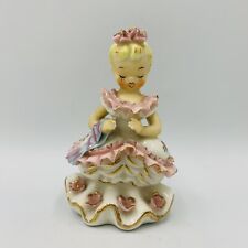 Vtg Mid Century HB Japan Kitsch Girl w/ ruffles roses holding scarf HHB Figurine picture
