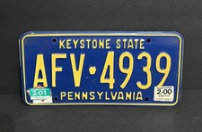 2001 Pennsylvania License Plate w/Original Sticker — AFV - 4939 picture