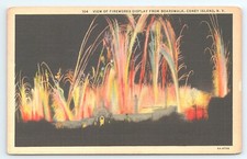 Postcard View of Fireworks Display from Boardwalk Coney Island New York c1941 picture