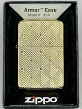 Geometric Deep Carved Pattern Design Brass Armor Zippo Lighter NEW 48570 picture