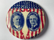 1928 Hoover-Curtis 2 1/4” Litho Jugate Campaign Pin Button Greenduck Co Flag A2 picture