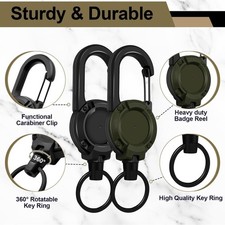 3Pcs Retractable Keychain Heavy Duty Carabiner Badge Holder Steel Wire Cord Reel picture