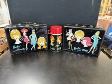 Lot 3 1963 & 1965 BARBIE & MIDGE LUNCH BOX & THERMOS & FRANCIE Black Vinyl Case picture